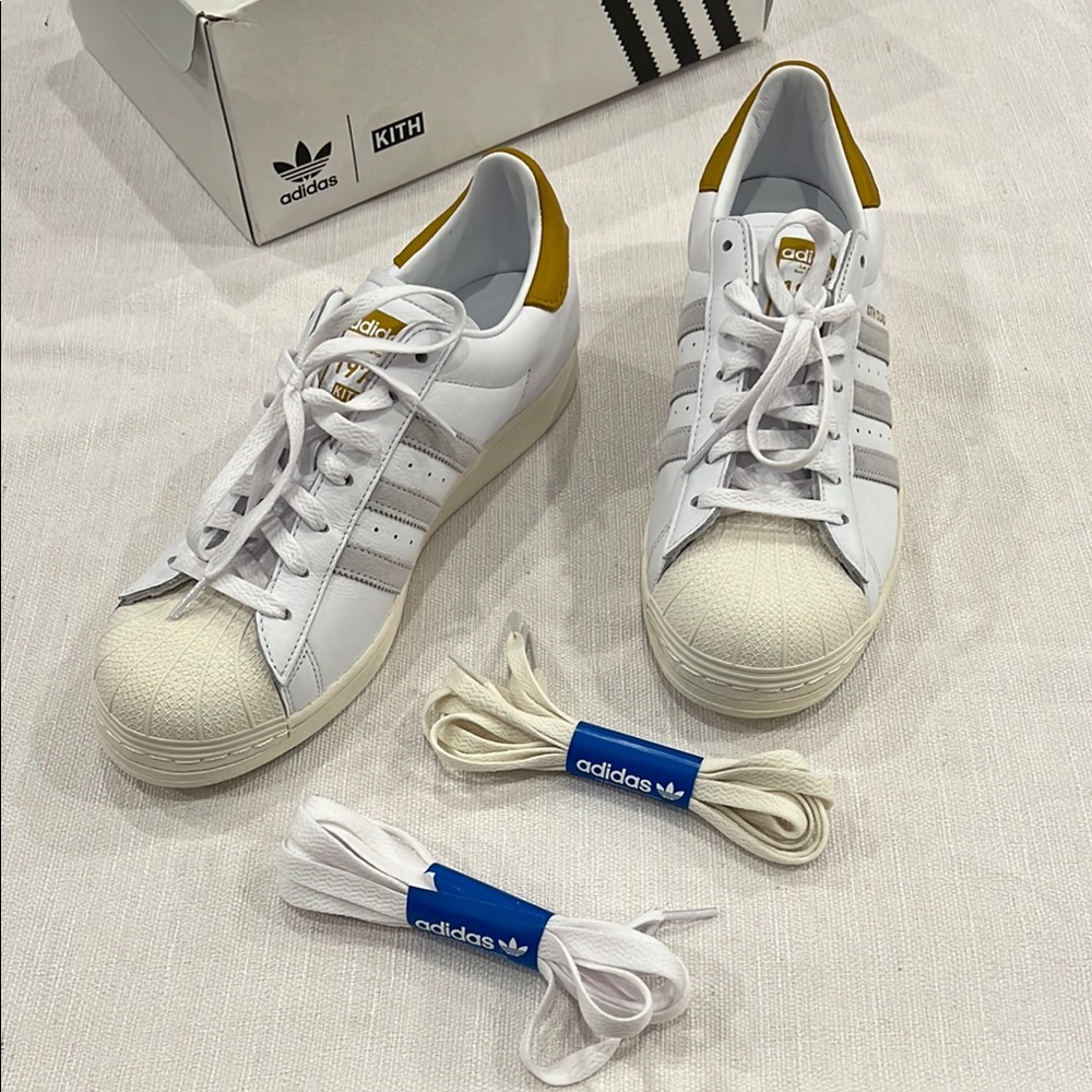 Adidas Kith White and Gold Sneakers